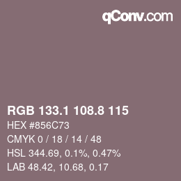 Color code: RGB 133.1 108.8 115 | qconv.com