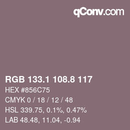 Color code: RGB 133.1 108.8 117 | qconv.com