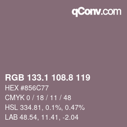 Color code: RGB 133.1 108.8 119 | qconv.com