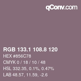 Color code: RGB 133.1 108.8 120 | qconv.com