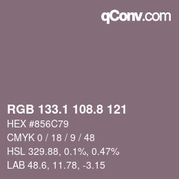 Color code: RGB 133.1 108.8 121 | qconv.com