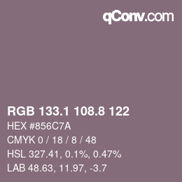 Color code: RGB 133.1 108.8 122 | qconv.com