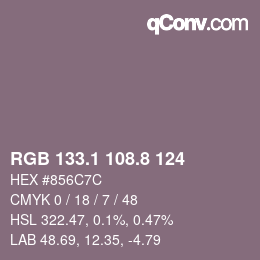 Color code: RGB 133.1 108.8 124 | qconv.com