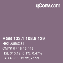 カラーコード: RGB 133.1 108.8 129 | qconv.com