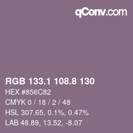 Color code: RGB 133.1 108.8 130 | qconv.com