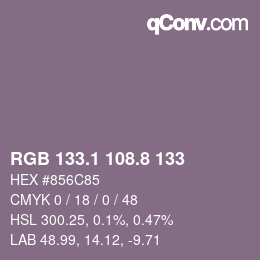Color code: RGB 133.1 108.8 133 | qconv.com