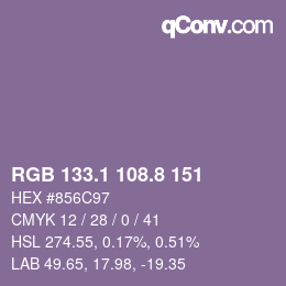 カラーコード: RGB 133.1 108.8 151 | qconv.com