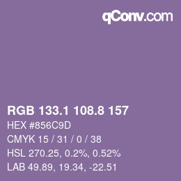 カラーコード: RGB 133.1 108.8 157 | qconv.com