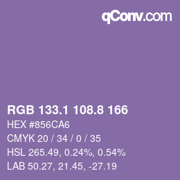 カラーコード: RGB 133.1 108.8 166 | qconv.com