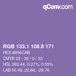 カラーコード: RGB 133.1 108.8 171 | qconv.com