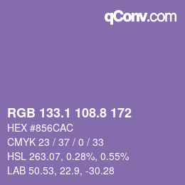 カラーコード: RGB 133.1 108.8 172 | qconv.com