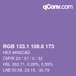 カラーコード: RGB 133.1 108.8 173 | qconv.com