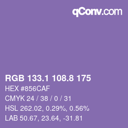 カラーコード: RGB 133.1 108.8 175 | qconv.com