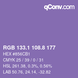 カラーコード: RGB 133.1 108.8 177 | qconv.com