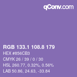 カラーコード: RGB 133.1 108.8 179 | qconv.com