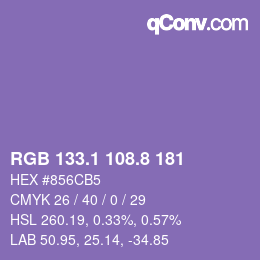 カラーコード: RGB 133.1 108.8 181 | qconv.com