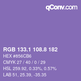 カラーコード: RGB 133.1 108.8 182 | qconv.com