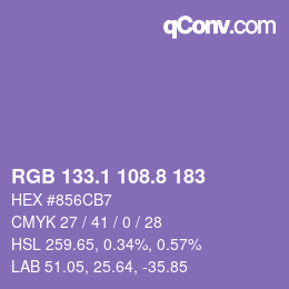 カラーコード: RGB 133.1 108.8 183 | qconv.com