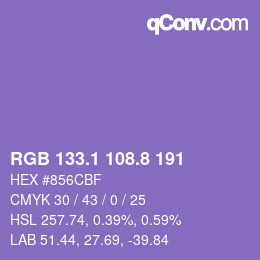 カラーコード: RGB 133.1 108.8 191 | qconv.com