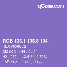 カラーコード: RGB 133.1 108.8 194 | qconv.com