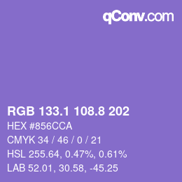 カラーコード: RGB 133.1 108.8 202 | qconv.com