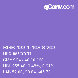 カラーコード: RGB 133.1 108.8 203 | qconv.com