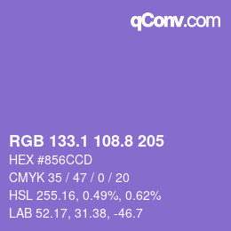 カラーコード: RGB 133.1 108.8 205 | qconv.com