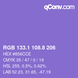 カラーコード: RGB 133.1 108.8 206 | qconv.com
