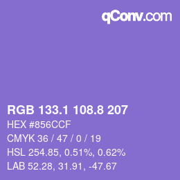カラーコード: RGB 133.1 108.8 207 | qconv.com