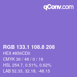 カラーコード: RGB 133.1 108.8 208 | qconv.com