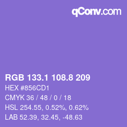 カラーコード: RGB 133.1 108.8 209 | qconv.com