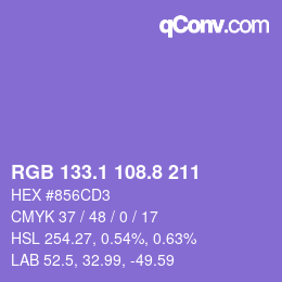 カラーコード: RGB 133.1 108.8 211 | qconv.com