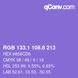 カラーコード: RGB 133.1 108.8 213 | qconv.com