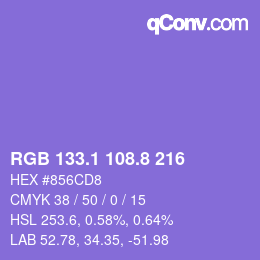 カラーコード: RGB 133.1 108.8 216 | qconv.com
