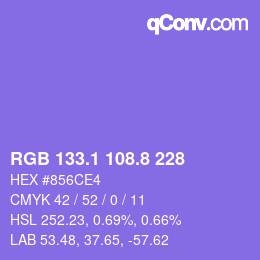カラーコード: RGB 133.1 108.8 228 | qconv.com
