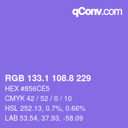 カラーコード: RGB 133.1 108.8 229 | qconv.com