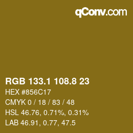 カラーコード: RGB 133.1 108.8 23 | qconv.com