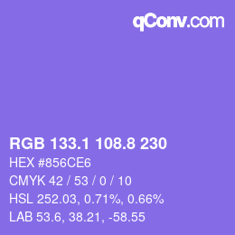カラーコード: RGB 133.1 108.8 230 | qconv.com