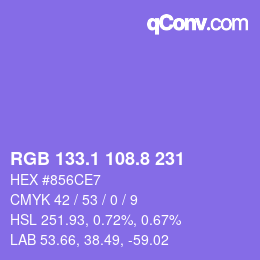 カラーコード: RGB 133.1 108.8 231 | qconv.com