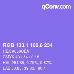 カラーコード: RGB 133.1 108.8 234 | qconv.com