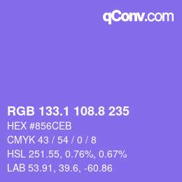 カラーコード: RGB 133.1 108.8 235 | qconv.com