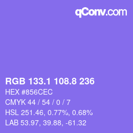 カラーコード: RGB 133.1 108.8 236 | qconv.com