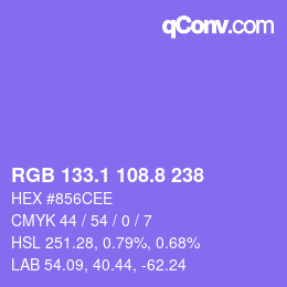 カラーコード: RGB 133.1 108.8 238 | qconv.com