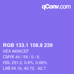 カラーコード: RGB 133.1 108.8 239 | qconv.com