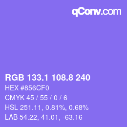 カラーコード: RGB 133.1 108.8 240 | qconv.com