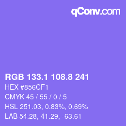 カラーコード: RGB 133.1 108.8 241 | qconv.com