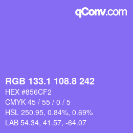 カラーコード: RGB 133.1 108.8 242 | qconv.com
