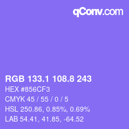 カラーコード: RGB 133.1 108.8 243 | qconv.com