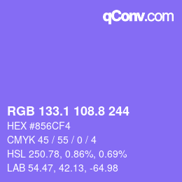 カラーコード: RGB 133.1 108.8 244 | qconv.com