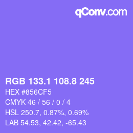カラーコード: RGB 133.1 108.8 245 | qconv.com